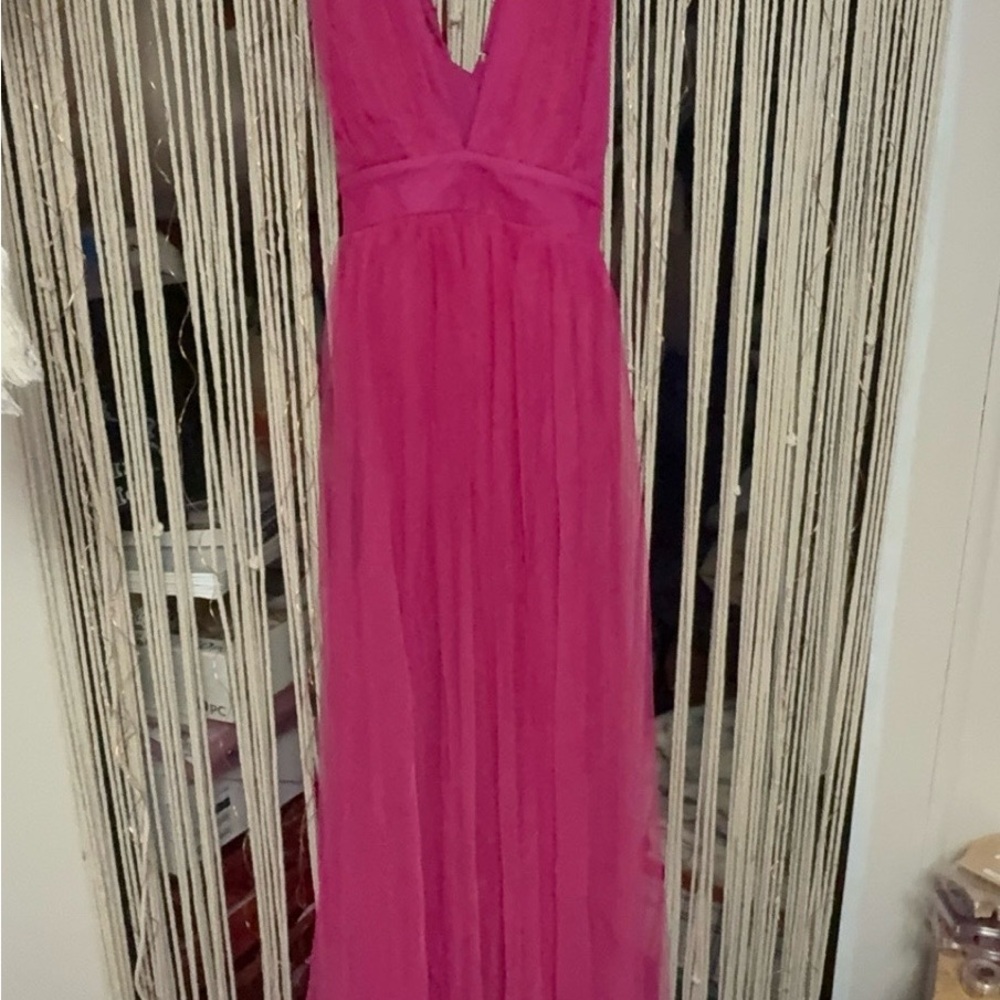 Lux Pink Ruched Empire Maxi Dress